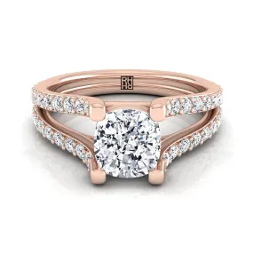 14K Rose Gold Cushion Prong Set Sapphire Split Shank Engagement Ring