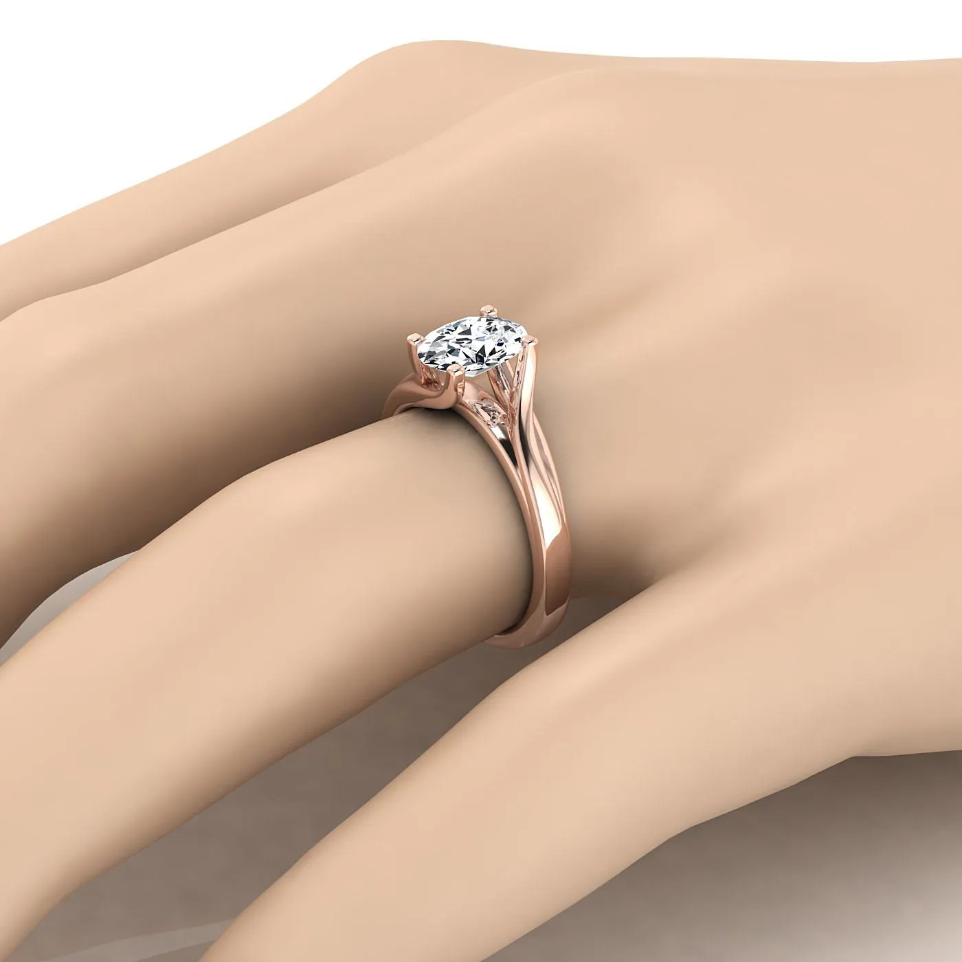 14K Rose Gold Oval  Twisted Bypass Solitaire Engagement Ring