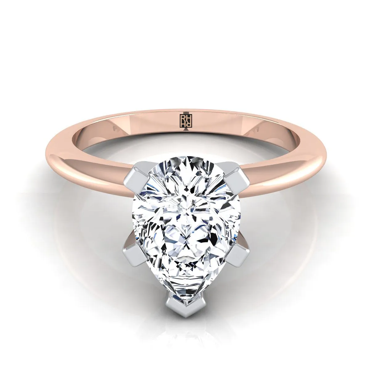 14K Rose Gold Pear Shape Center  Classic Low Base Solitaire Engagement Ring