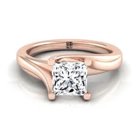 14K Rose Gold Princess Cut  Twisted Bypass Solitaire Engagement Ring