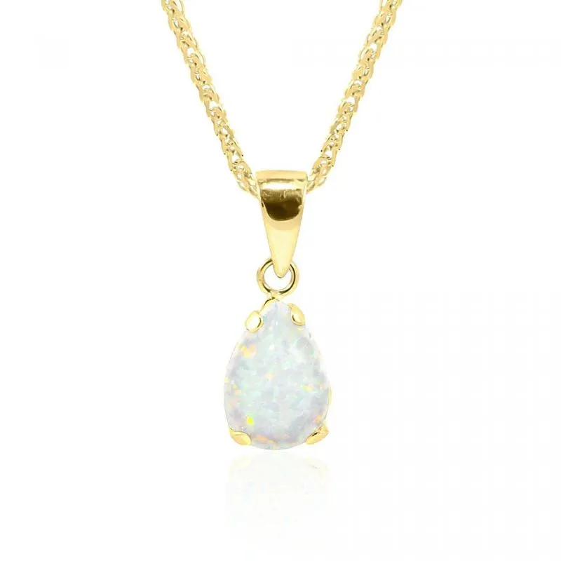 14K Yellow Gold Teardrop White Opal 7X10mm Pendant