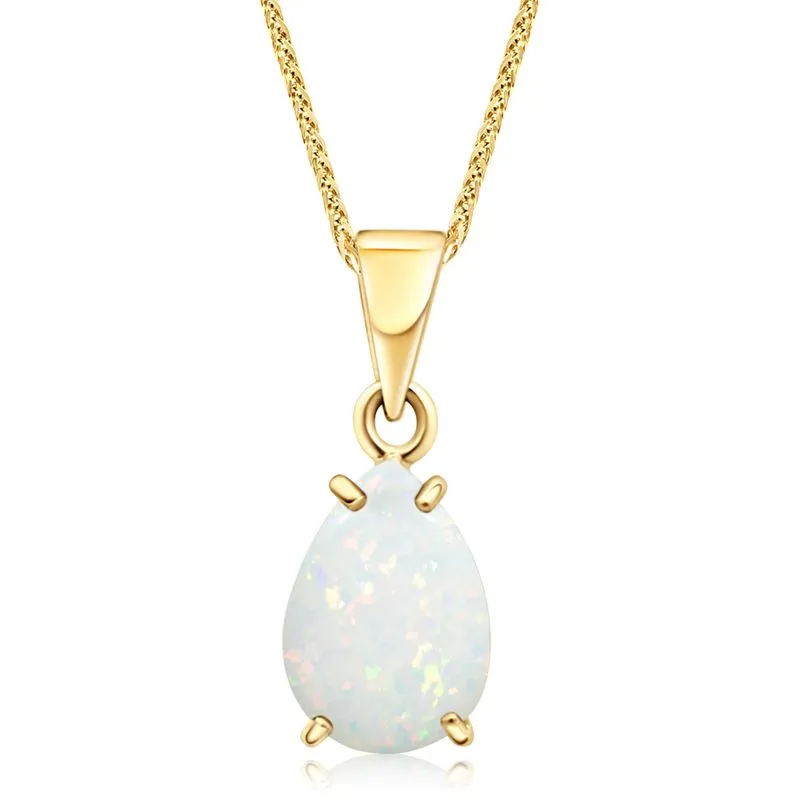 14K Yellow Gold Teardrop White Opal 7X10mm Pendant