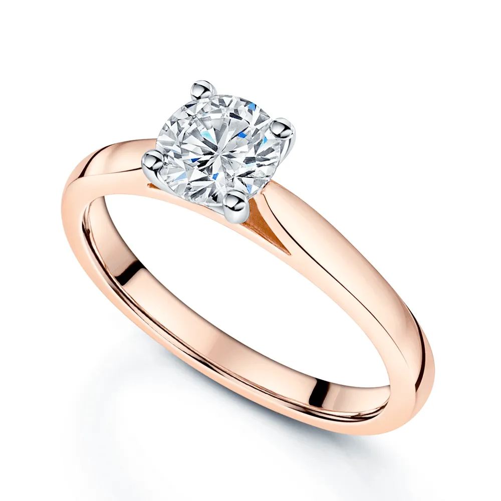 18ct Rose Gold Round Brilliant Cut 0.70 Carat Diamond Single Stone Four Claw Ring