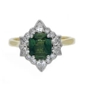 18ct Yellow Gold Green Sapphire & Diamond Ring