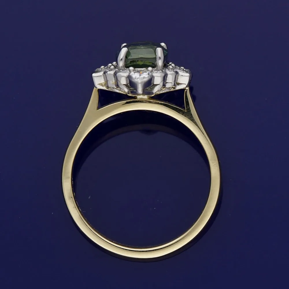 18ct Yellow Gold Green Sapphire & Diamond Ring