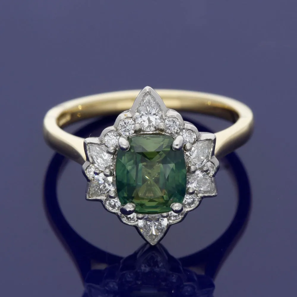 18ct Yellow Gold Green Sapphire & Diamond Ring