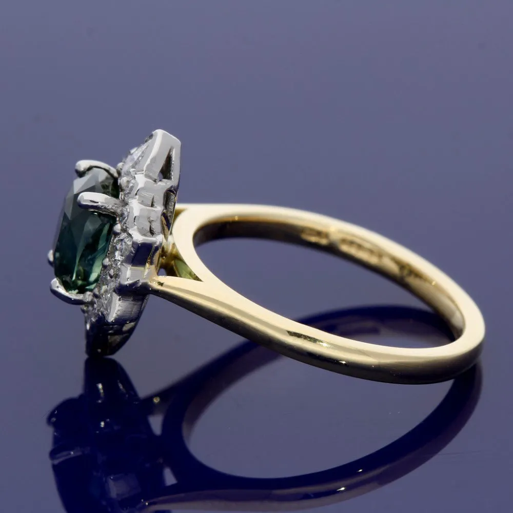 18ct Yellow Gold Green Sapphire & Diamond Ring