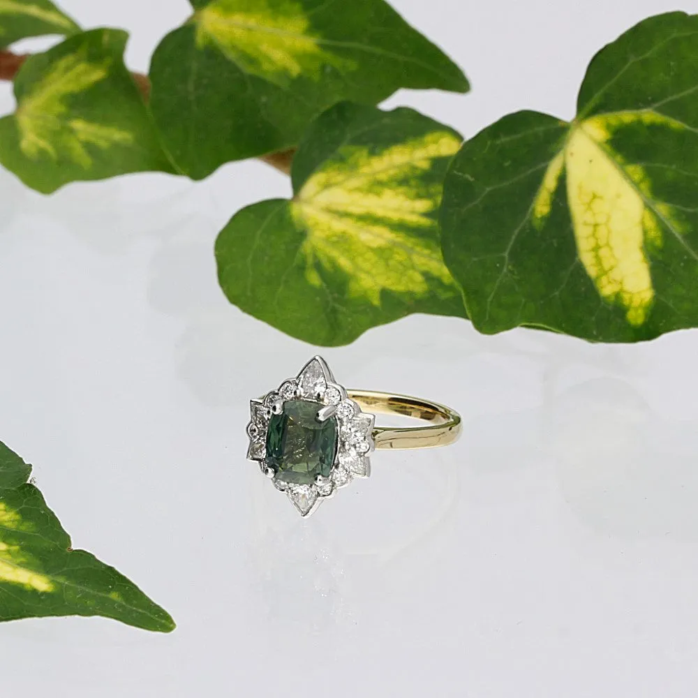 18ct Yellow Gold Green Sapphire & Diamond Ring