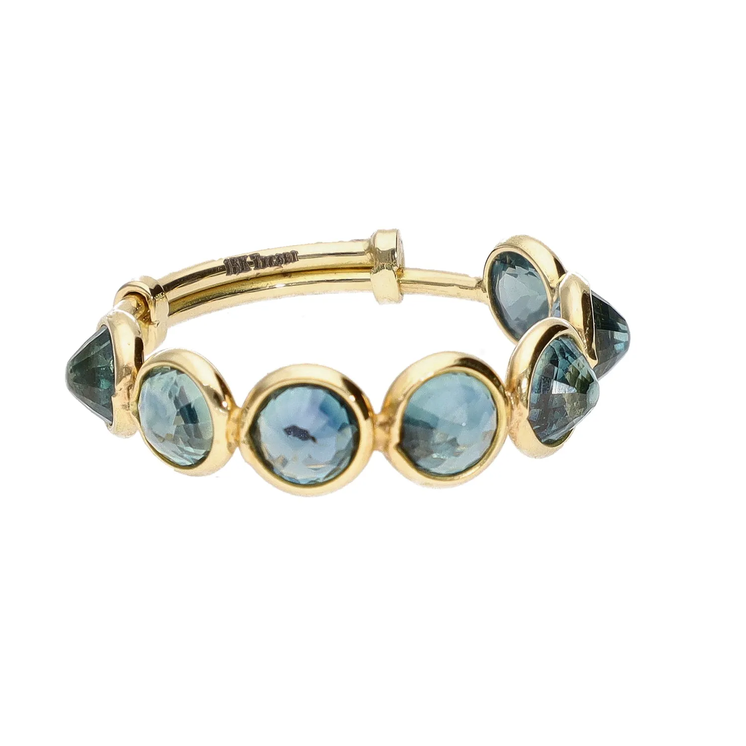 18K Yellow Gold Round Blue Sapphire Stackable Adjustable Ring