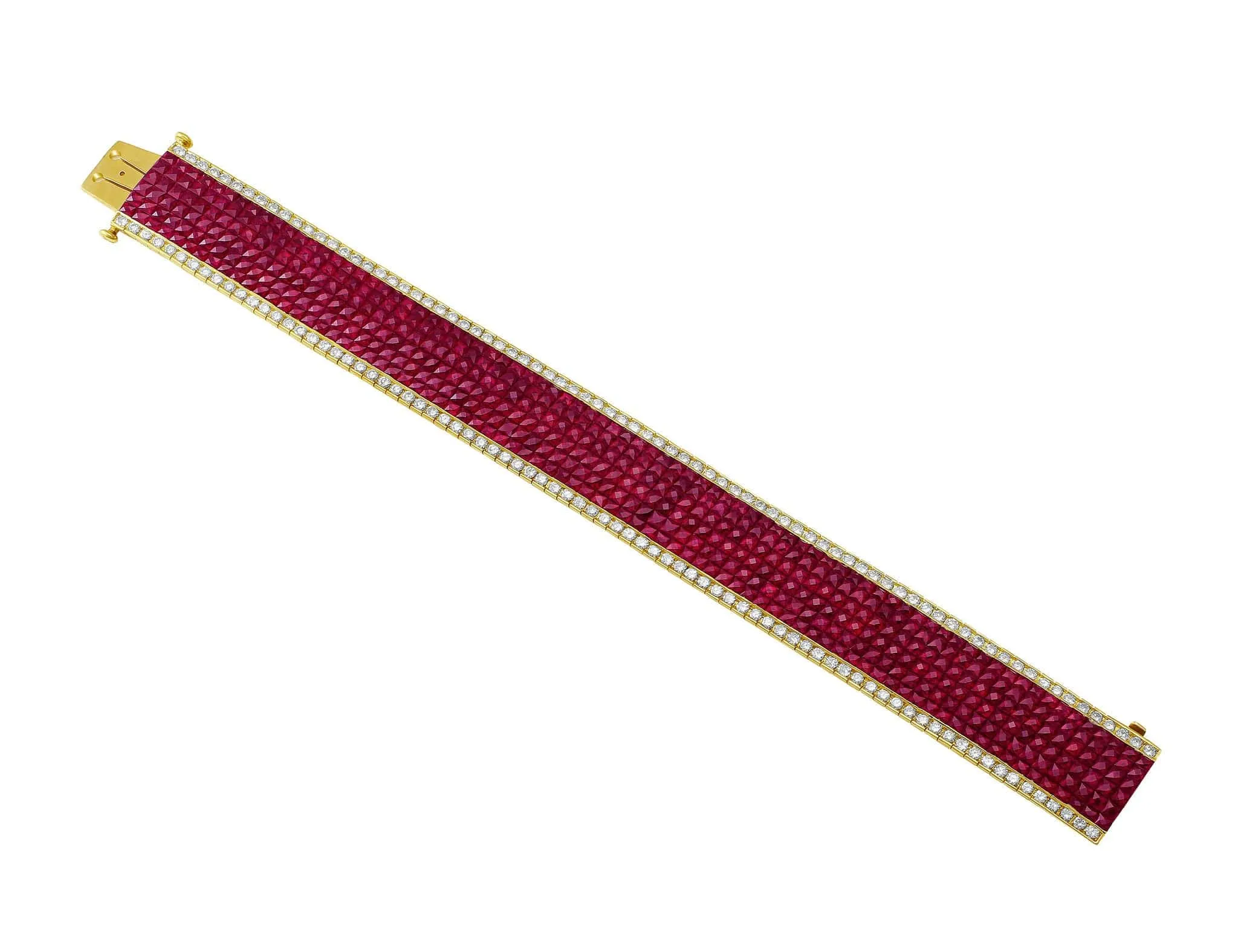 18kt Yellow Gold Diamond & Ruby Invisible Set Bracelet