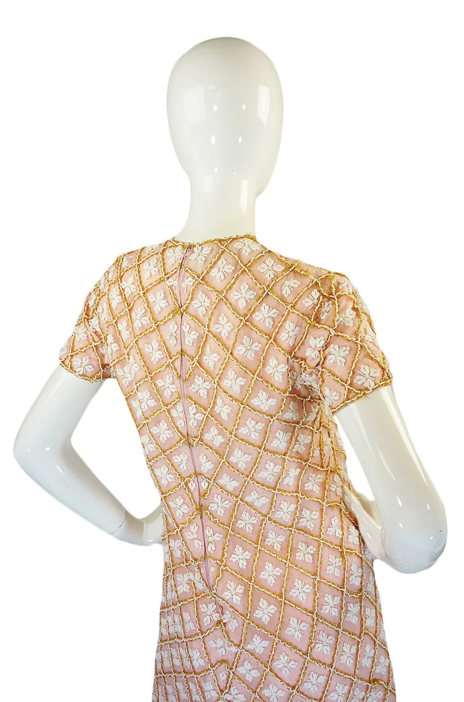 1960s Baby Pink Beaded Mod Shift Dress