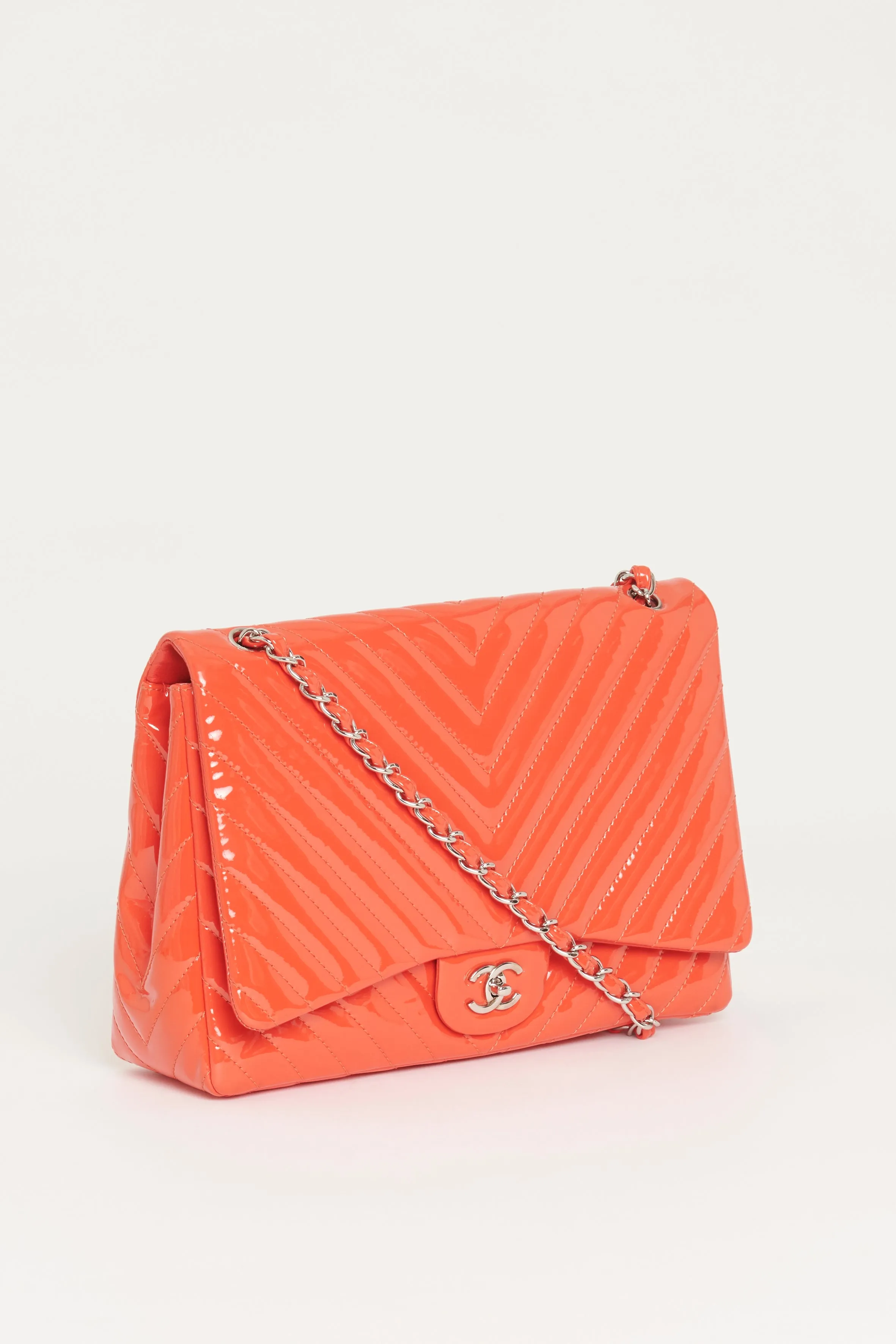 2009 Coral Patent Timeless Classic Chevron Preowned Maxi Handbag