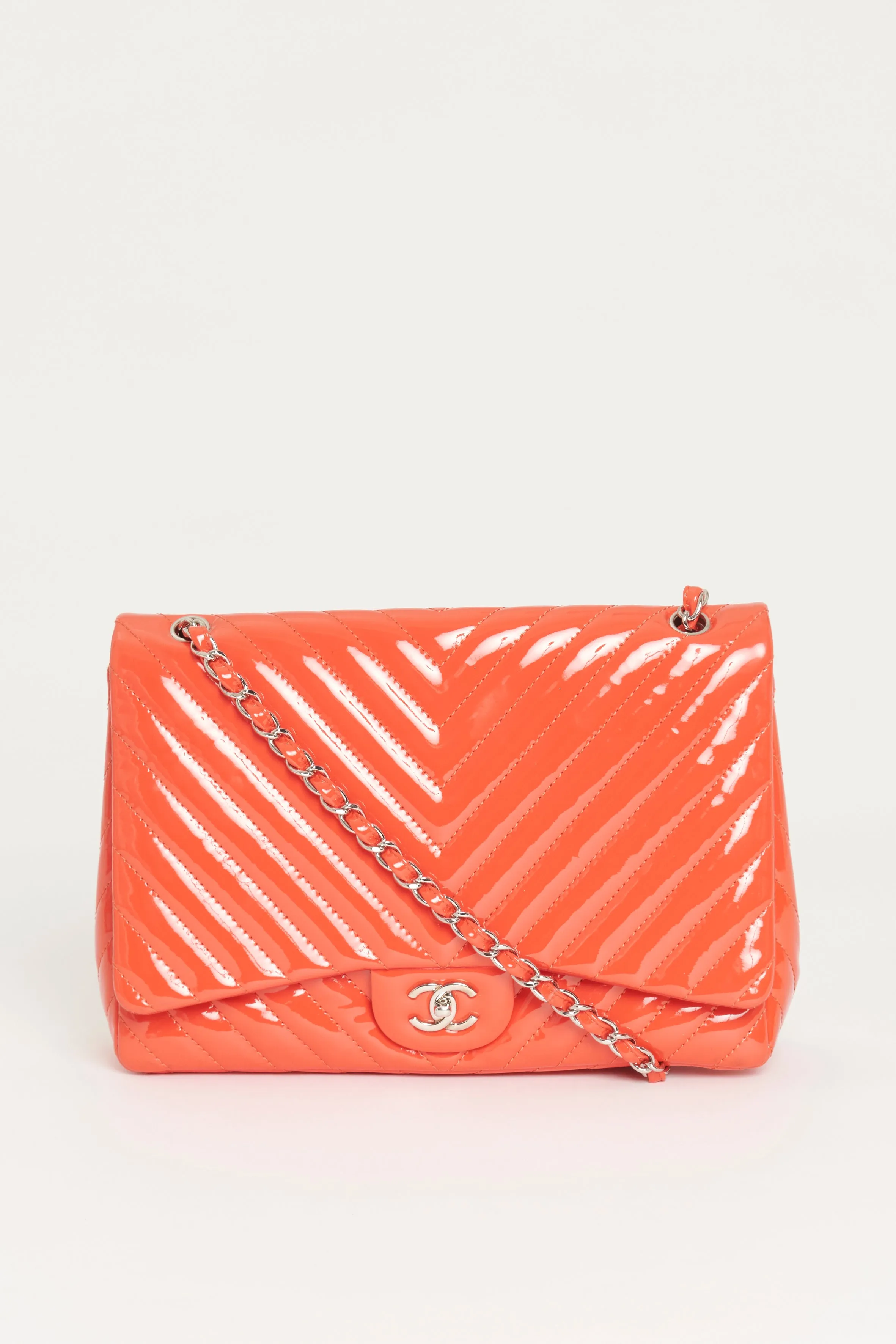 2009 Coral Patent Timeless Classic Chevron Preowned Maxi Handbag