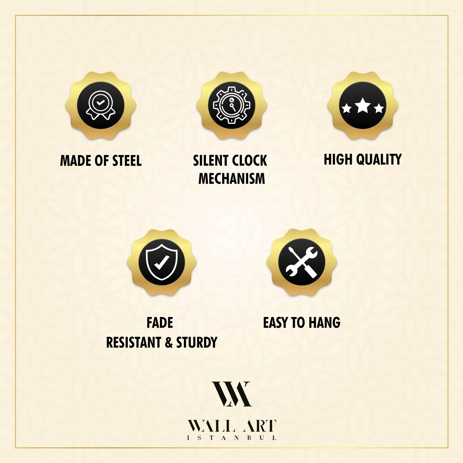 3D Metal Wall Clock with Arabic Numbers - WAMS010