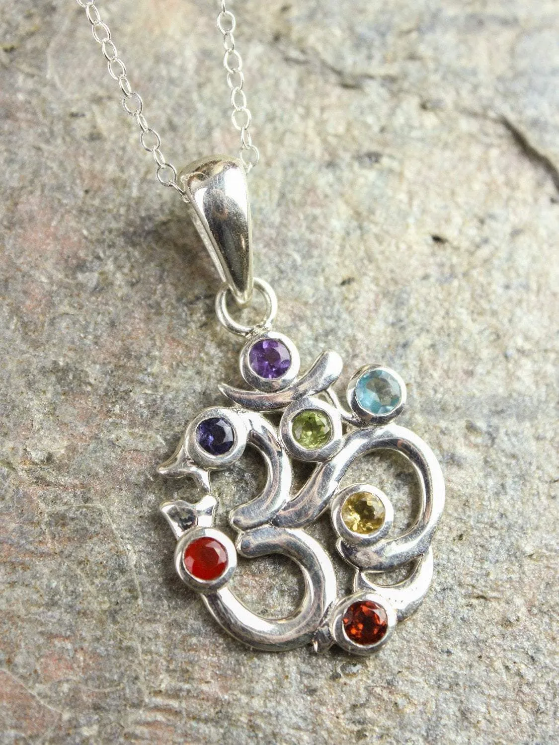 7 Chakra Gemstone OM Necklace