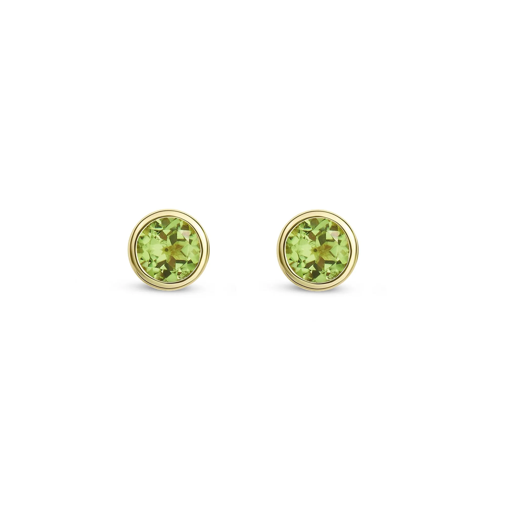 9ct Yellow Gold Round 3mm Peridot Rubover Stud Earrings