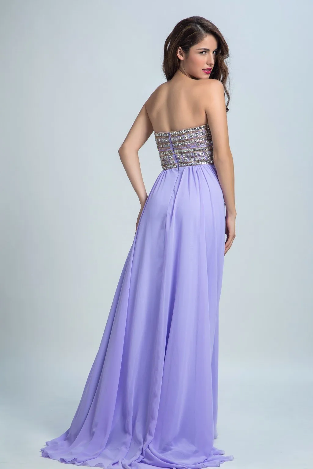 A-line Sweetheart Sweep Train Chiffon Rhine Stone Beaded Evening Dresses 2903