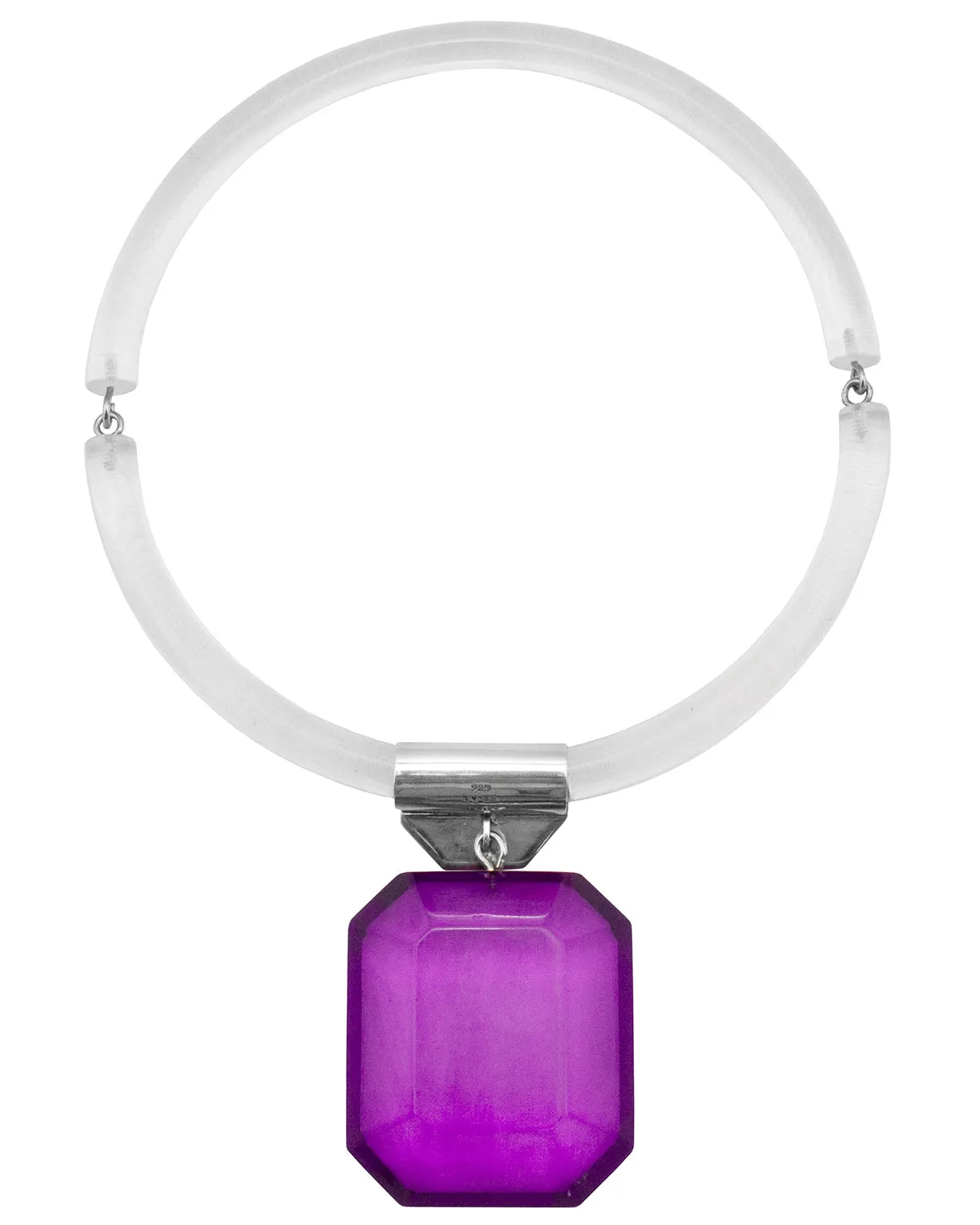 Acrylic Ring Necklace with Purple Pendant