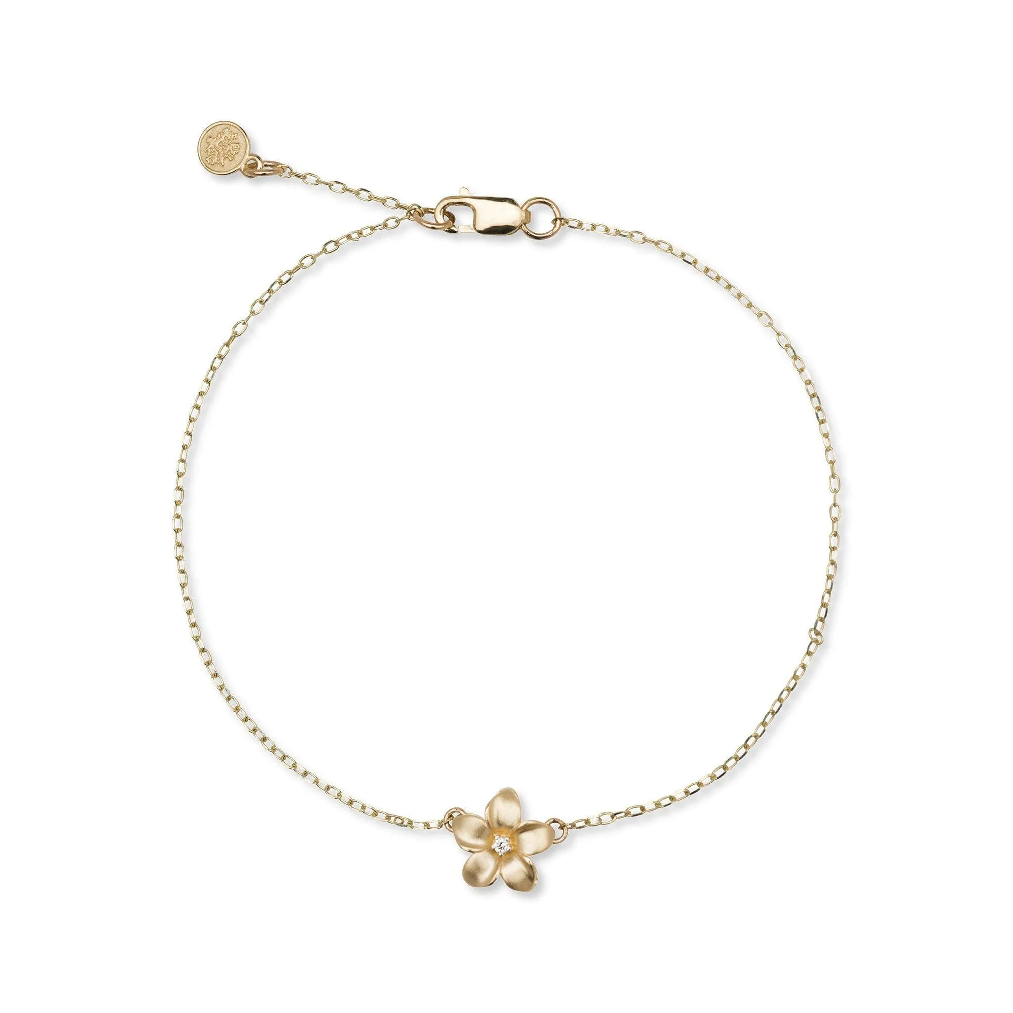 Adjustable Plumeria Bracelet in Gold with Diamond - 9mm - Size 7-7.5"