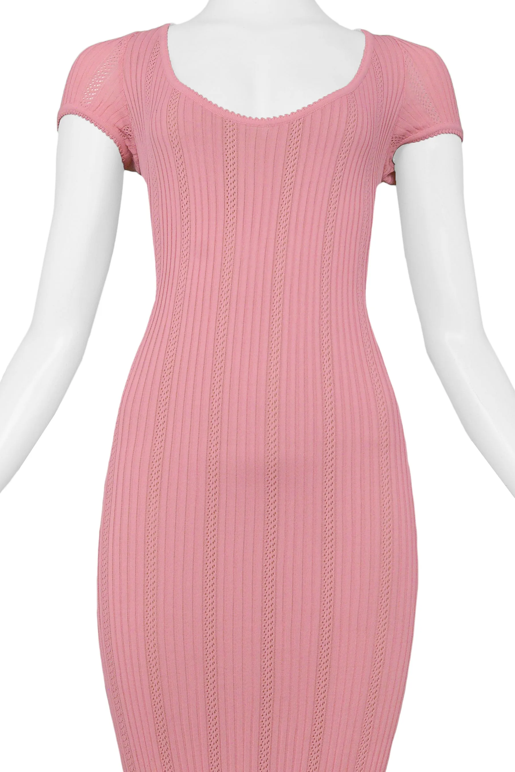 ALAIA SS 1996 PINK KNIT BODYCON MERMAID DRESS