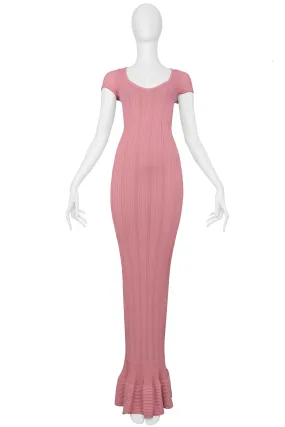 ALAIA SS 1996 PINK KNIT BODYCON MERMAID DRESS