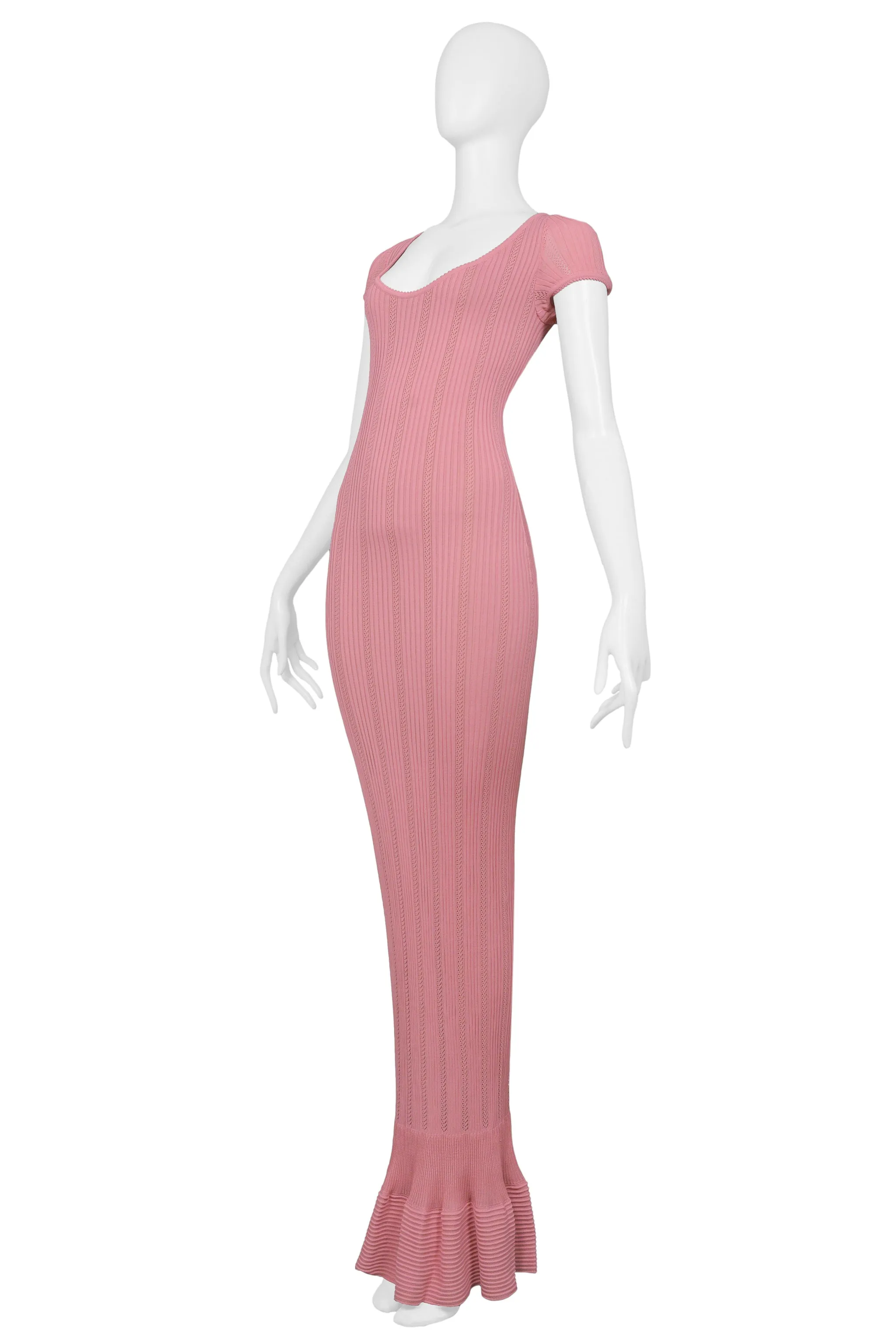 ALAIA SS 1996 PINK KNIT BODYCON MERMAID DRESS