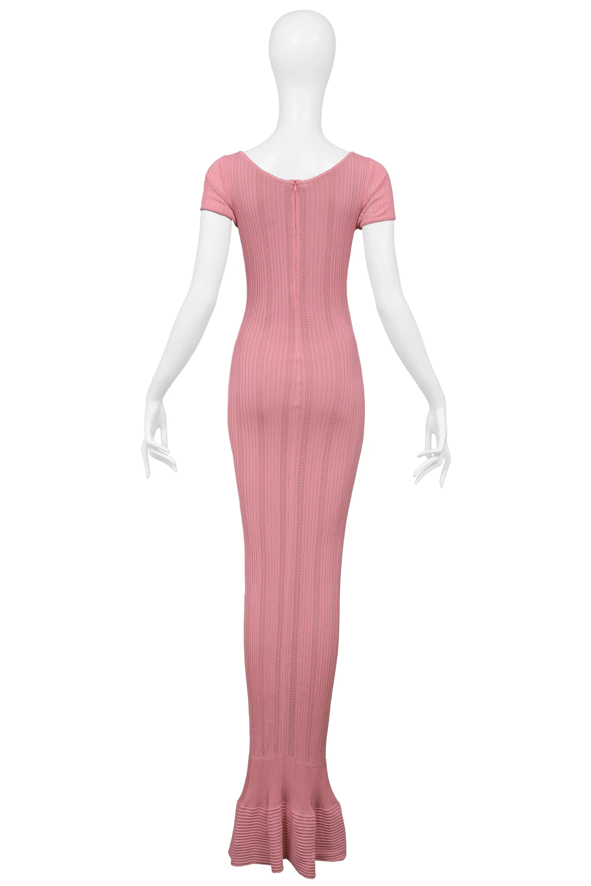 ALAIA SS 1996 PINK KNIT BODYCON MERMAID DRESS