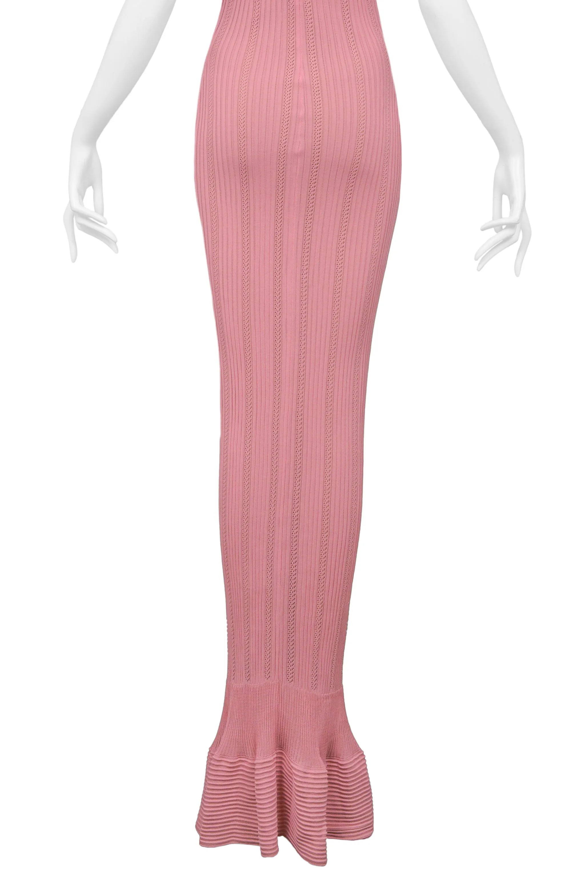 ALAIA SS 1996 PINK KNIT BODYCON MERMAID DRESS