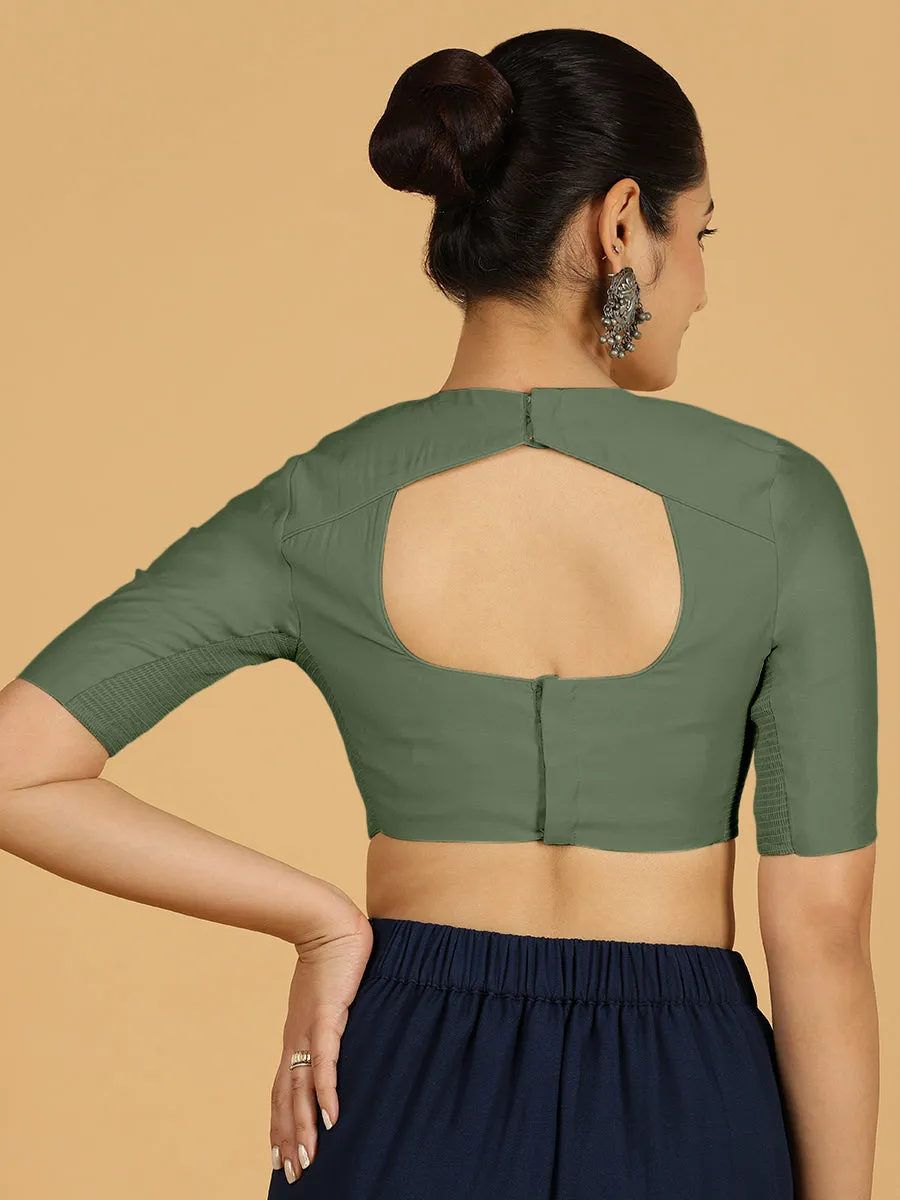 Amisha x Rozaana | Elbow Sleeves Saree Blouse in Hunter Green