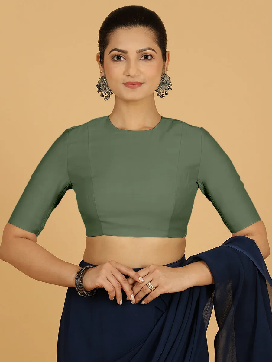 Amisha x Rozaana | Elbow Sleeves Saree Blouse in Hunter Green