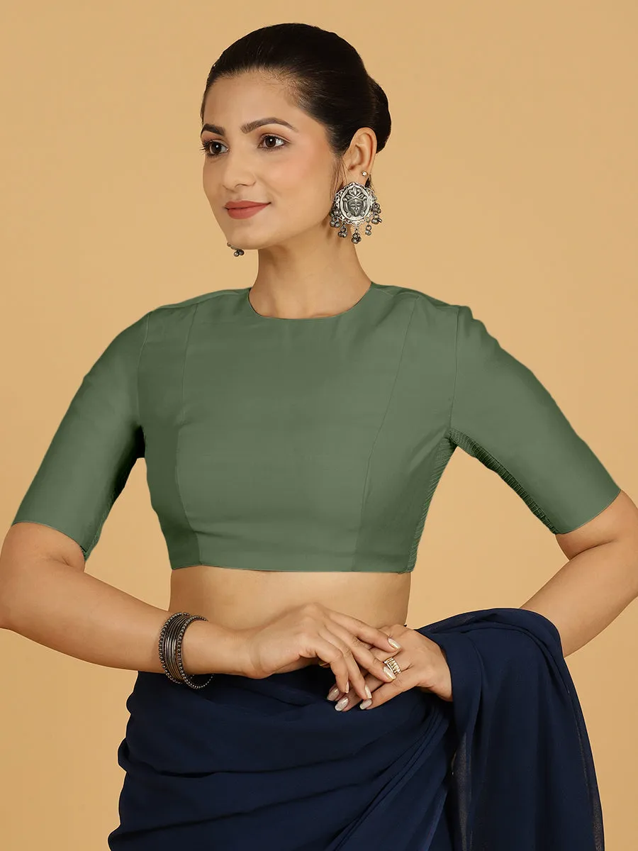 Amisha x Rozaana | Elbow Sleeves Saree Blouse in Hunter Green