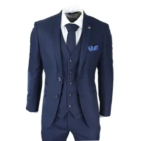 Arthur - Men's Navy Blue 3 Piece Suit Birdseye Suit Wedding Prom Formal Classic