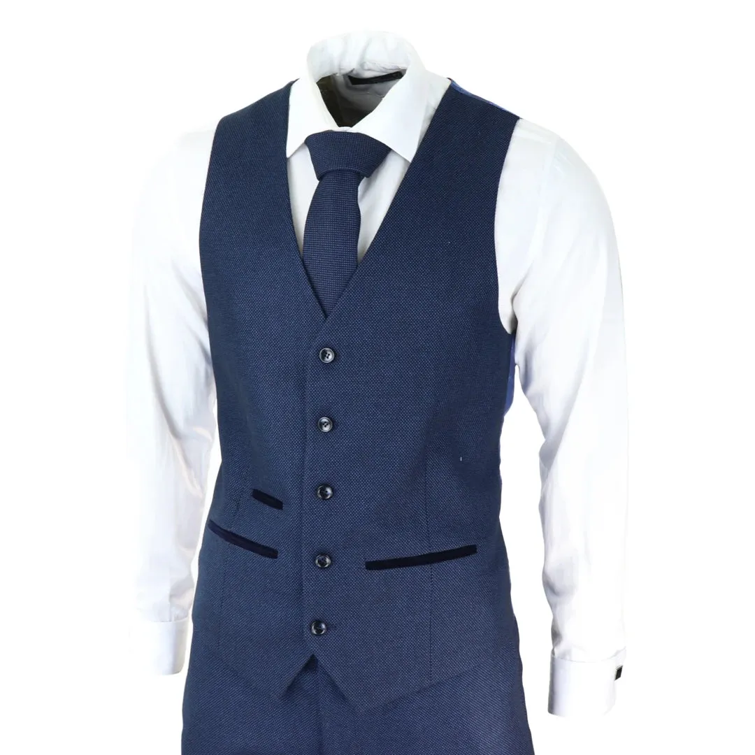 Arthur - Men's Navy Blue 3 Piece Suit Birdseye Suit Wedding Prom Formal Classic