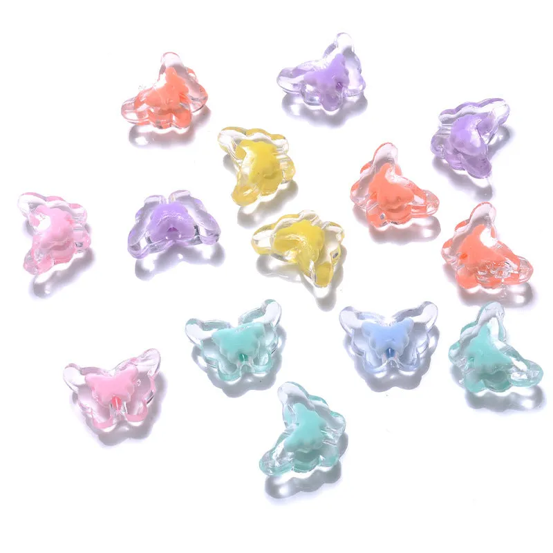 Assorted Butterfly Transparent Pastel Plastic Beads | 100g