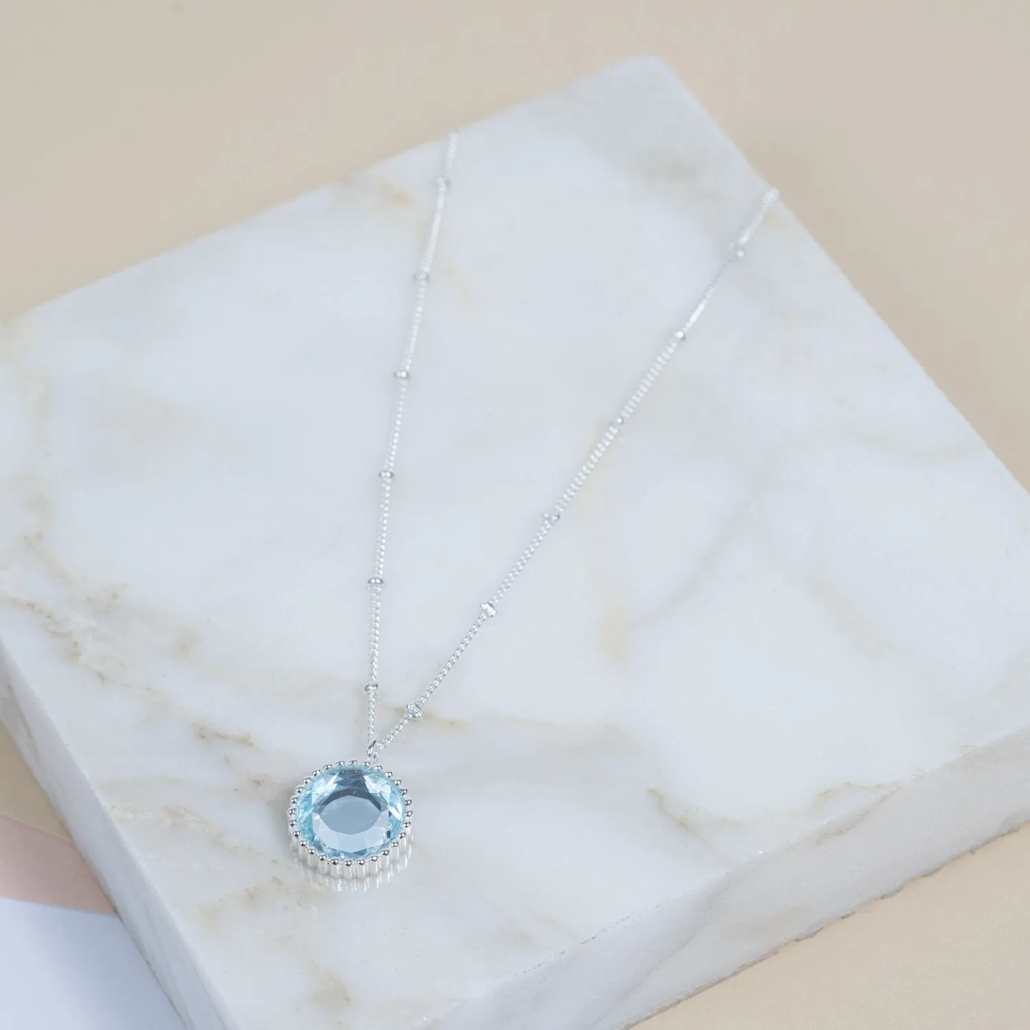 Barcelona Silver March Blue Topaz Birthstone Necklace