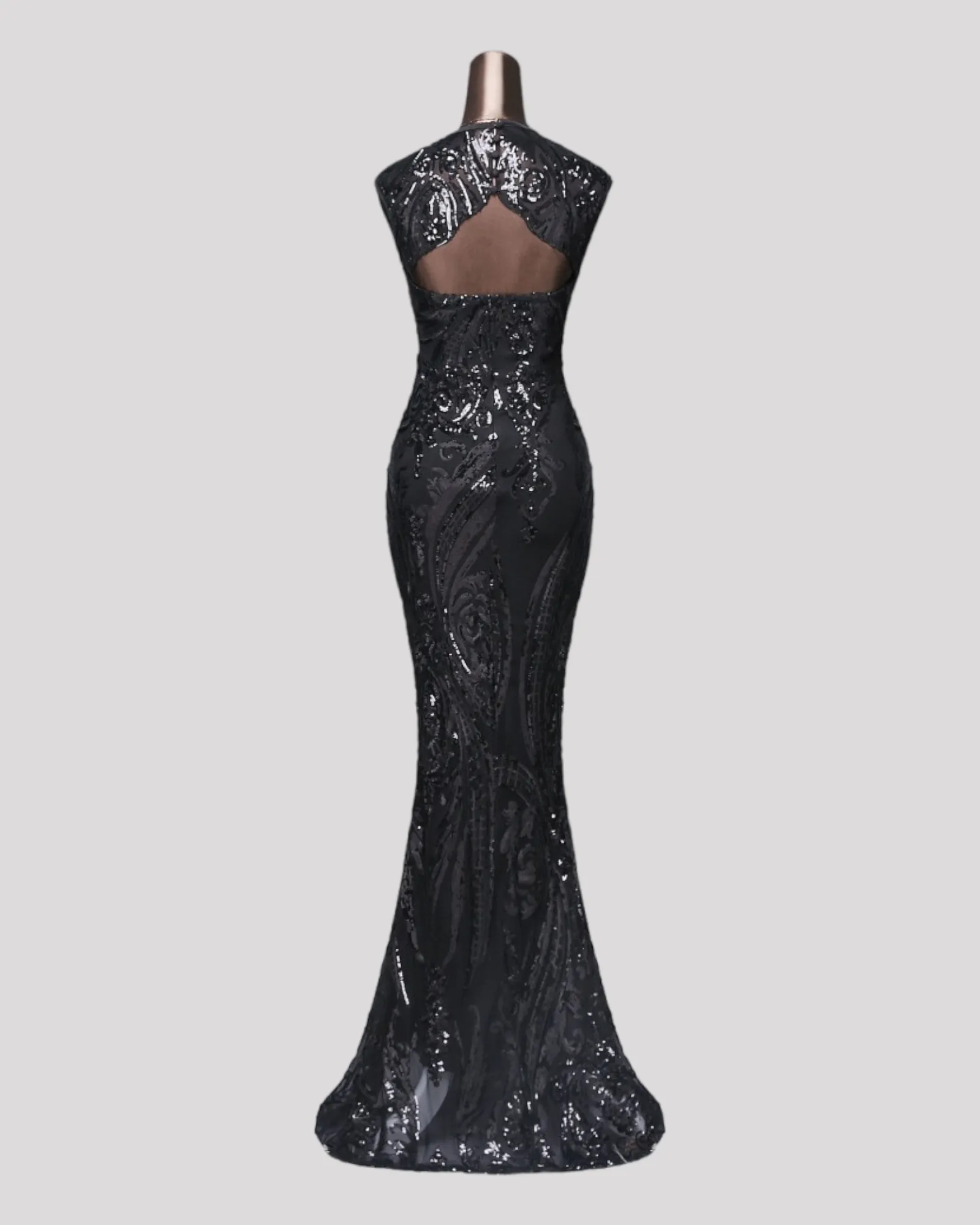 Beautiful Sequin Mermaid Style Evening Dress with high Neck and Cut out Back Feature