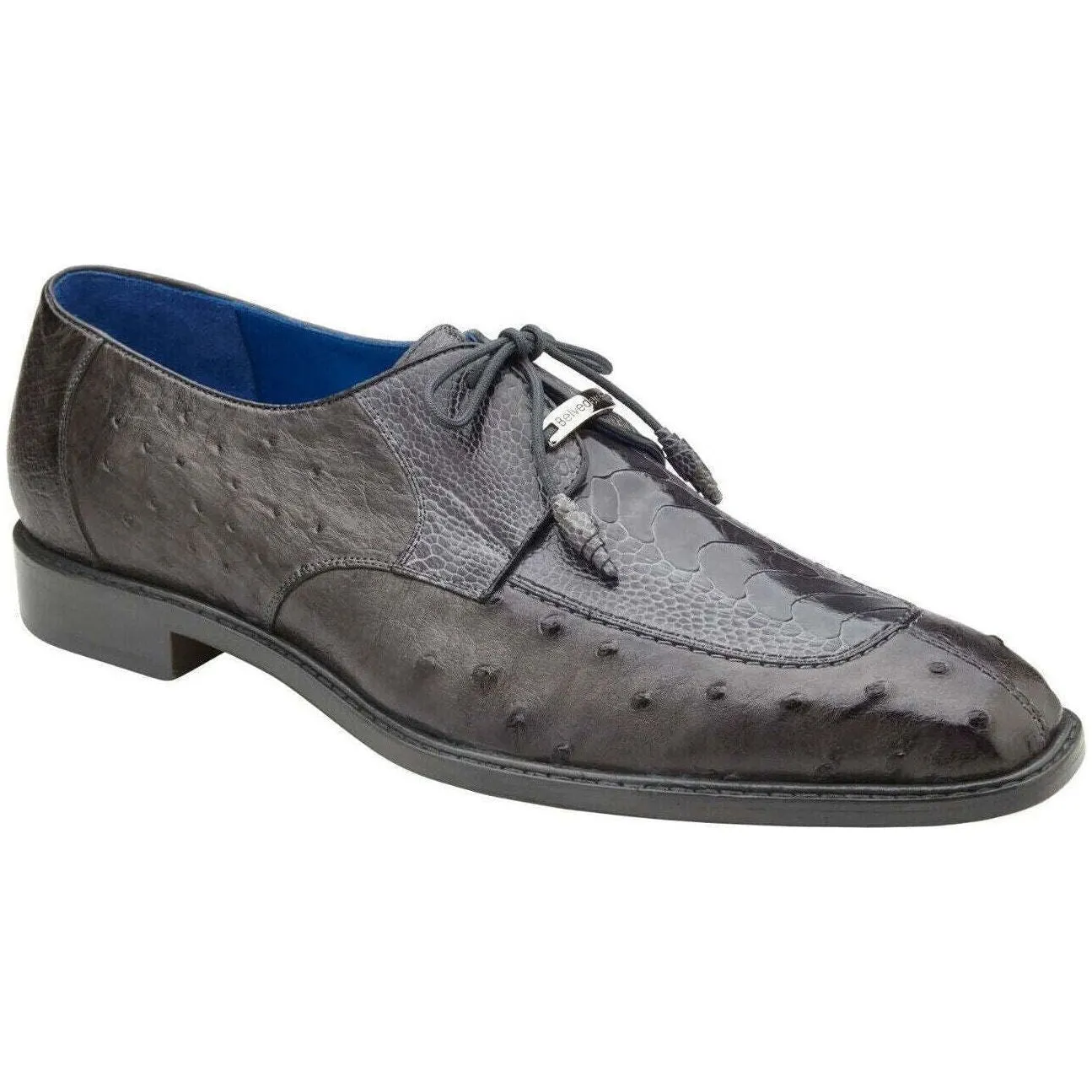 Belvedere Men's Shoes Bolero Genuine Ostrich Leg and Ostrich Quill Gray R43