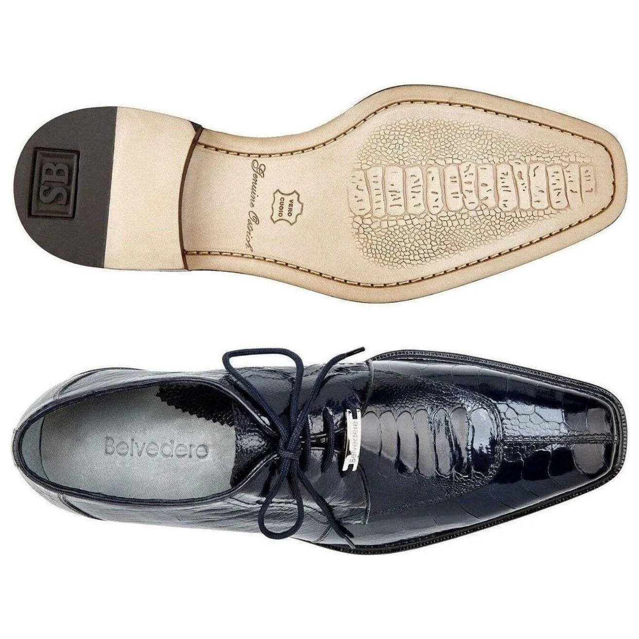 Belvedere Siena Men's Shoes Genuine Ostrich Lace up Navy 1463