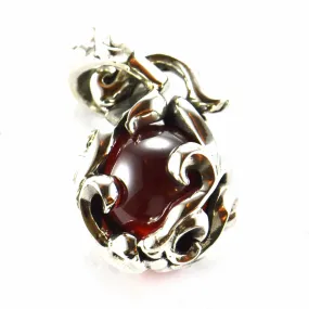 Big ball silver pendant with red stone