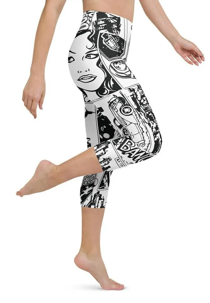 Black & White Comic Book Yoga Capris