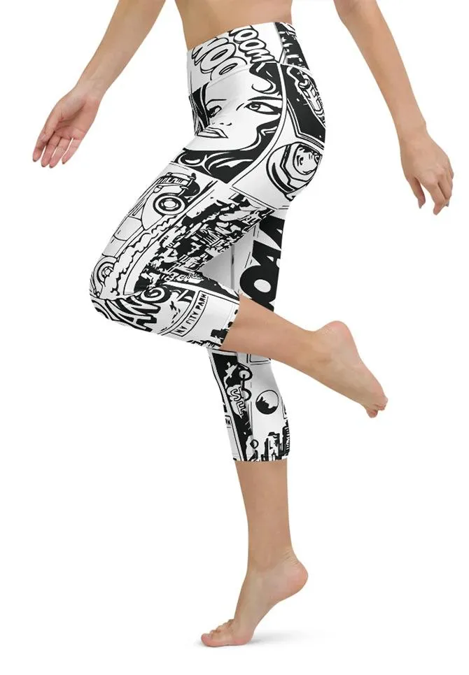 Black & White Comic Book Yoga Capris