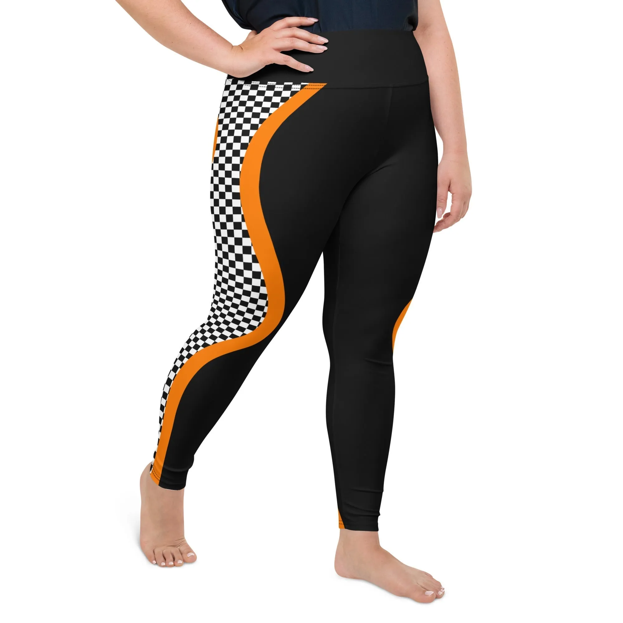 Black and Orange Checkered Plus Size Leggings