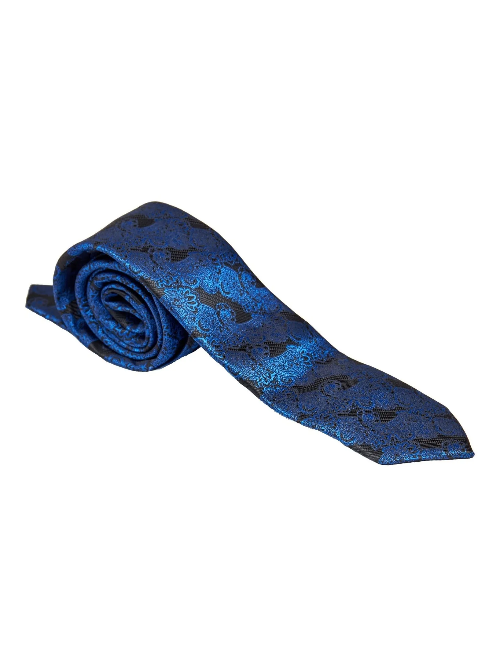 BLACK BLUE FLORAL PAISLEY NECK TIE SET