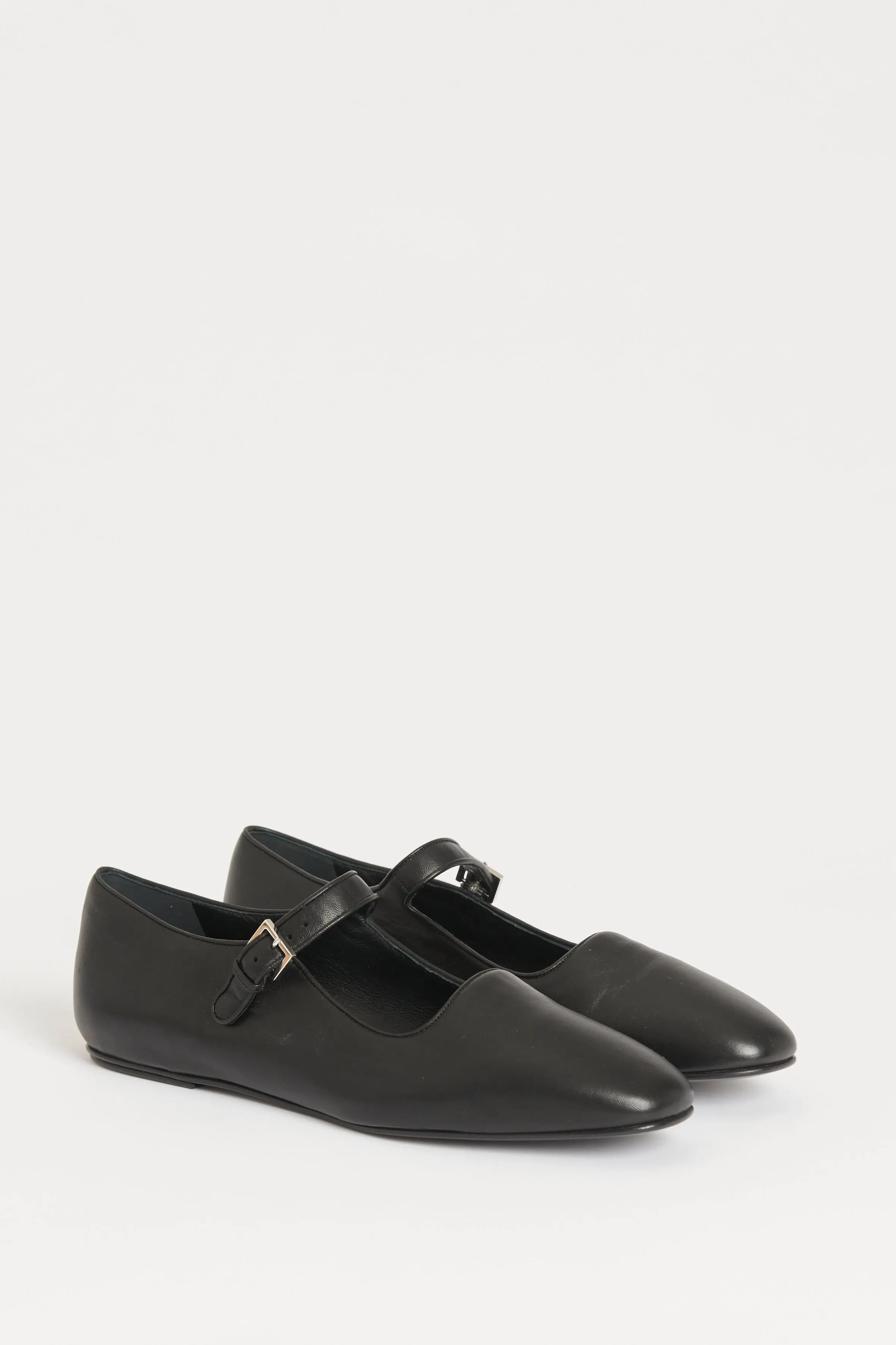 Black Leather Preowned Ava Ballet Flats