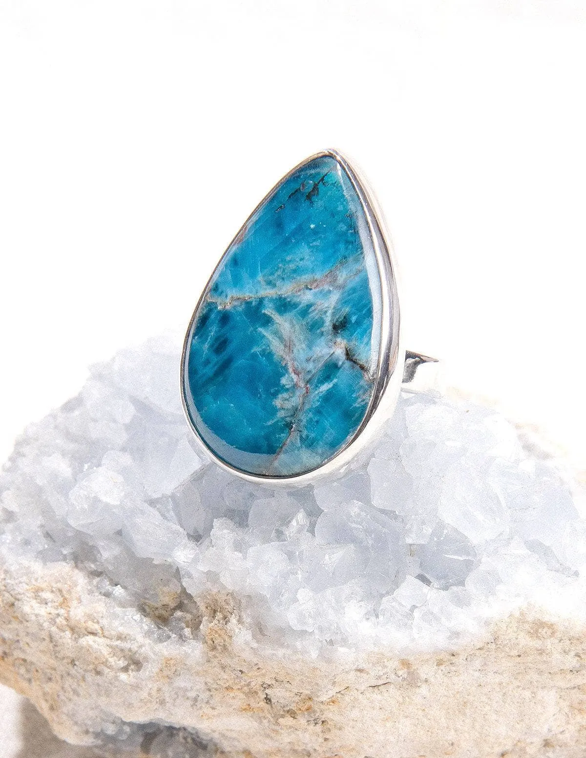 Blue Apatite Teardrop Ring - Adjustable