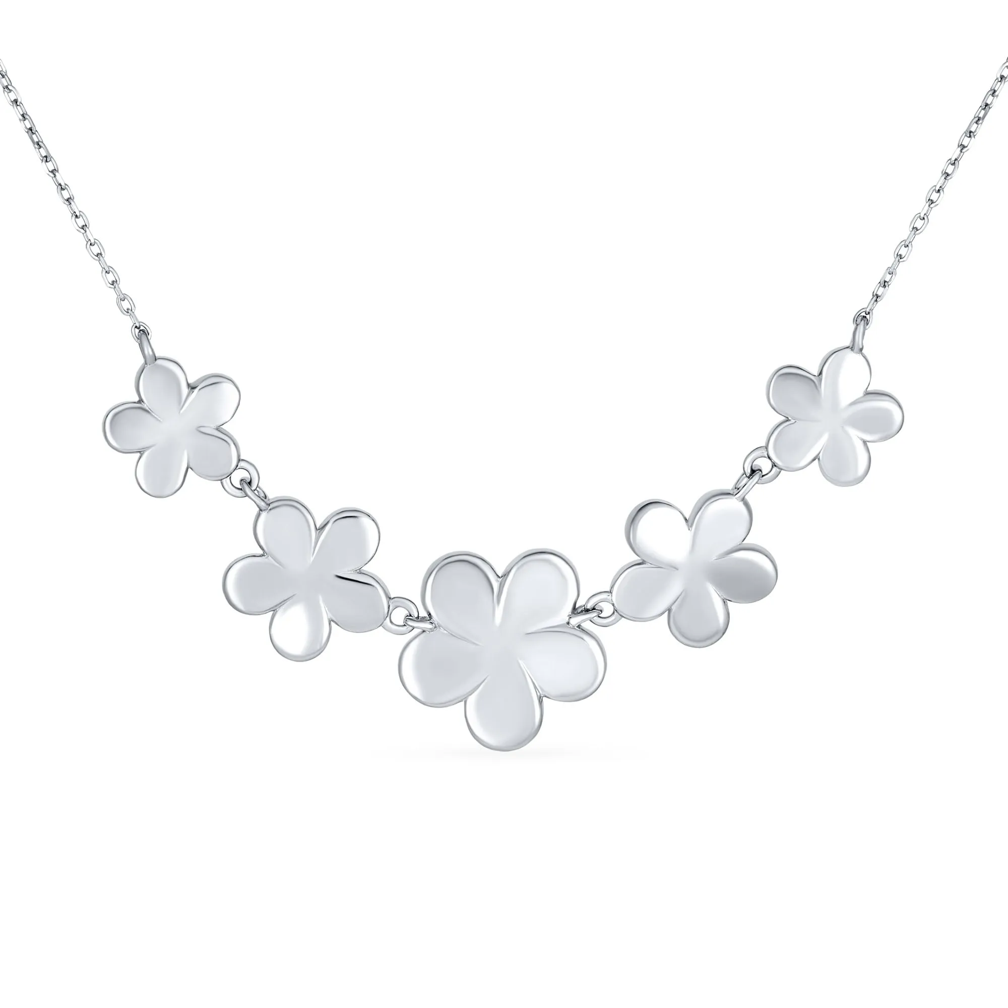 Blue Opal Hawaiian Flower Plumeria Statement Necklace .925 Silver