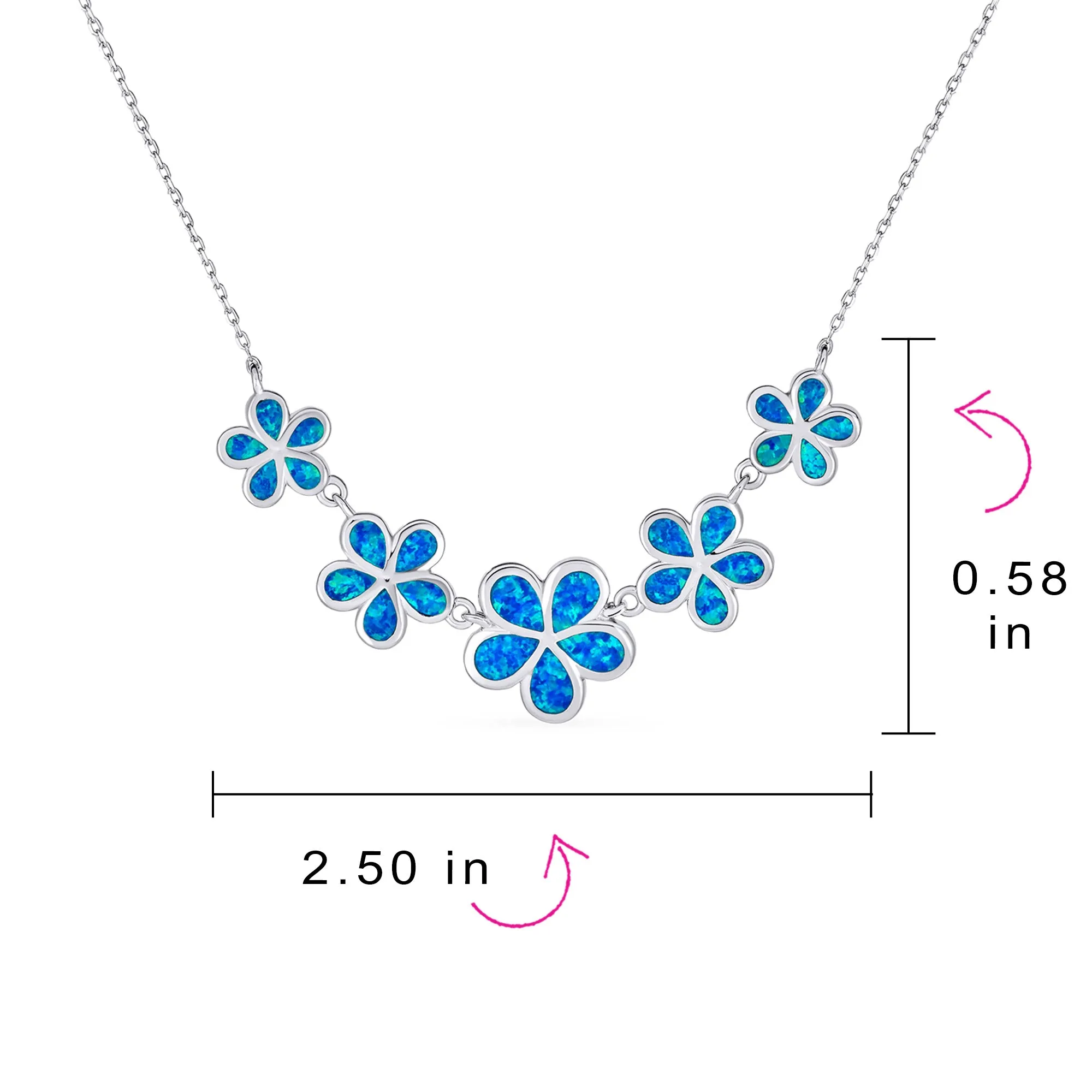 Blue Opal Hawaiian Flower Plumeria Statement Necklace .925 Silver