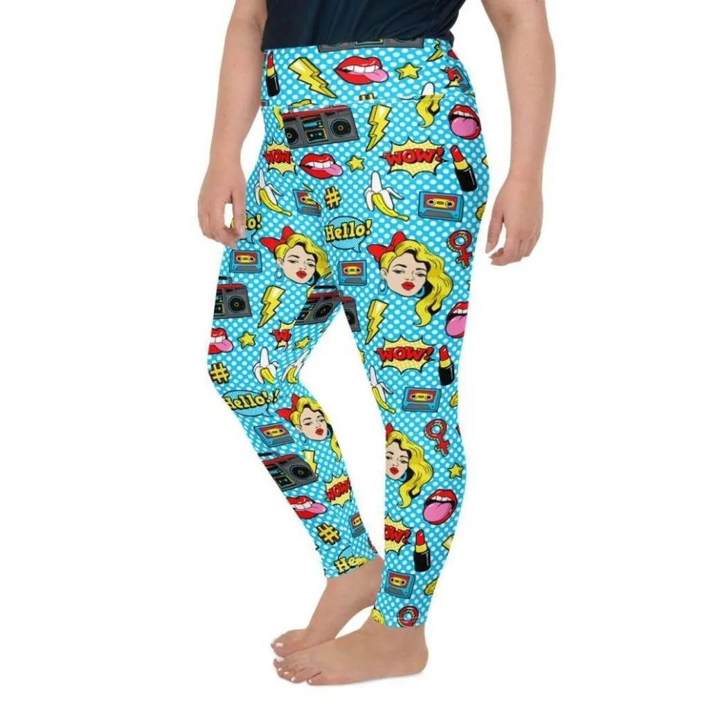 Blue Pop Art Pattern Plus Size Leggings