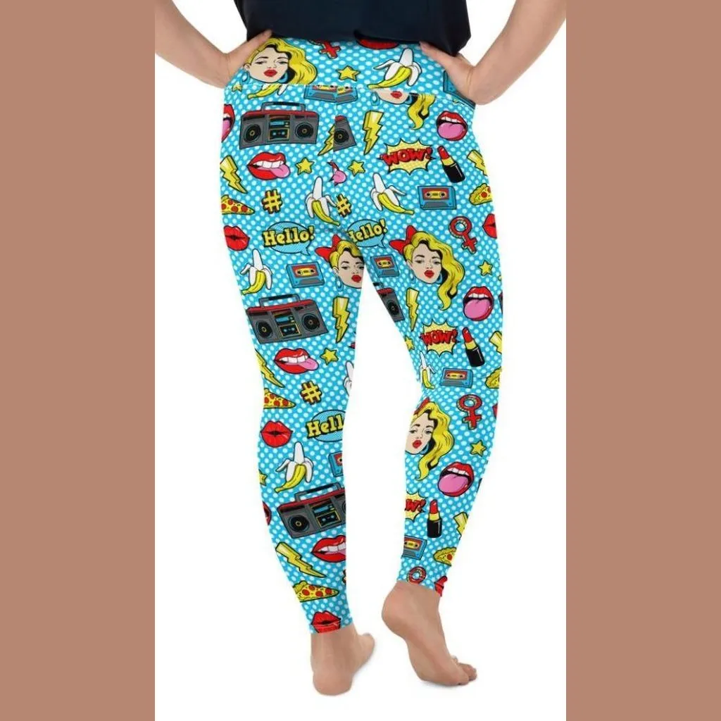 Blue Pop Art Pattern Plus Size Leggings