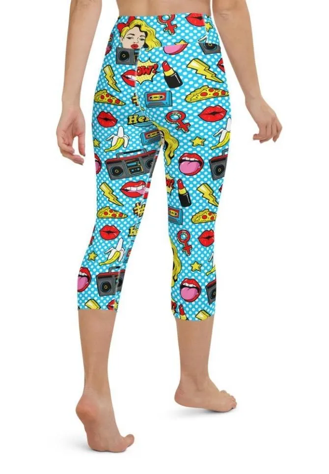 Blue Pop Art Pattern Yoga Capris